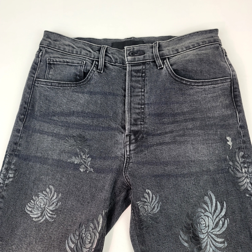 3X1 NYC Black Denim Floral Made Here Jeans Size 26